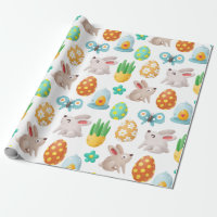 Cute Bunny Butterfly and Easter Egg Wrapping Paper
