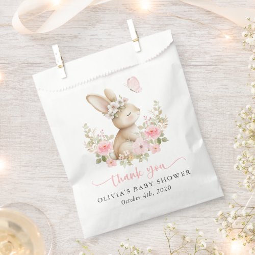 Cute Bunny, Butterfly, Pink Flowers, Baby Shower Favor Bag