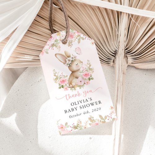 Cute Bunny, Butterfly, Pink Flowers, Baby Shower Gift Tags