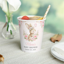 Cute Bunny, Butterfly, Pink Flowers, Baby Shower