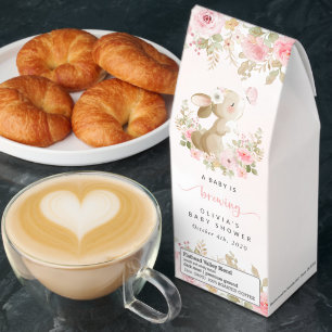 Cute Bunny, Butterfly, Pink Flowers, Baby Shower Roasted Coffee