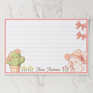 Cute Bunny Cactus Pink Bow Personalized Notepad Paper Pad