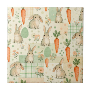 Cute Bunny & Carrot Cottage Pattern (1) Ceramic Tile