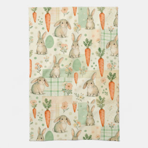 Cute Bunny & Carrot Cottage Pattern (1) Kitchen Towel