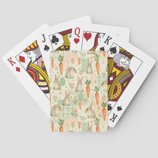 Cute Bunny & Carrot Cottage Pattern (1) Poker Cards (Back)