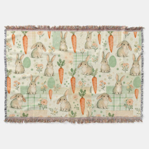 Cute Bunny & Carrot Cottage Pattern (1) Throw Blanket