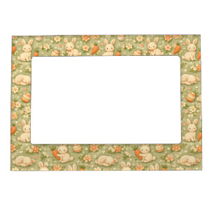 Cute Bunny & Carrot Cottage Pattern (2) Magnetic Frame