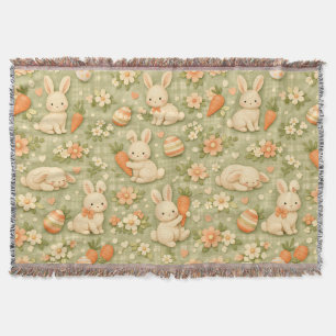Cute Bunny & Carrot Cottage Pattern (2) Throw Blanket