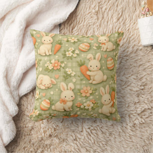 Cute Bunny & Carrot Cottage Pattern (2) Throw Pillow