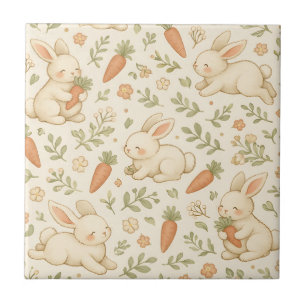 Cute Bunny & Carrot Cottage Pattern (3) Ceramic Tile