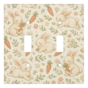 Cute Bunny & Carrot Cottage Pattern (3) Light Switch Cover