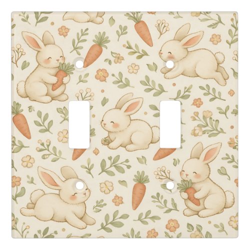 Cute Bunny & Carrot Cottage Pattern (3) Light Switch Cover