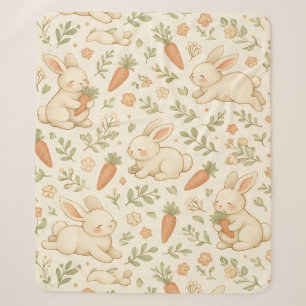 Cute Bunny & Carrot Cottage Pattern (3) Sherpa Blanket
