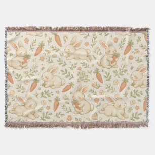 Cute Bunny & Carrot Cottage Pattern (3) Throw Blanket