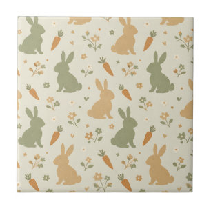 Cute Bunny & Carrot Cottage Pattern (4) Ceramic Tile