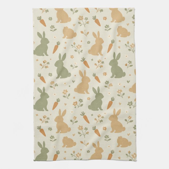 Cute Bunny & Carrot Cottage Pattern (4) Kitchen Towel (Vertical)