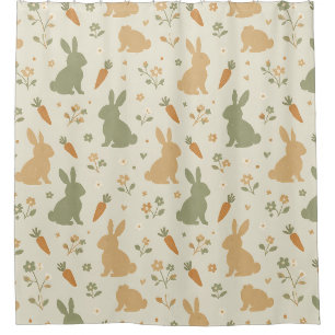 Cute Bunny & Carrot Cottage Pattern (4) Shower Curtain