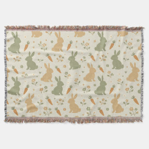 Cute Bunny & Carrot Cottage Pattern (4) Throw Blanket
