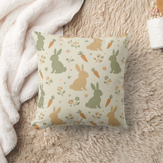 Cute Bunny & Carrot Cottage Pattern (4) Throw Pillow (Blanket)