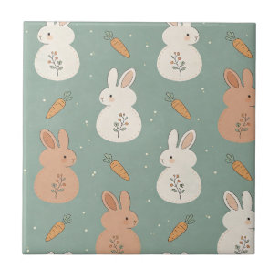 Cute Bunny & Carrot Cottage Pattern (5) Ceramic Tile