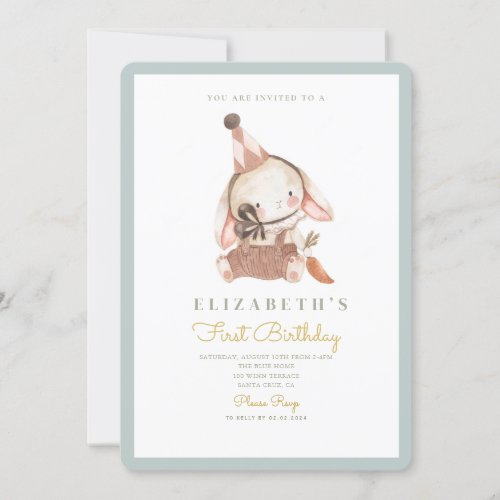 Cute Bunny  Carrot First Birthday 1st Birthday Invitation