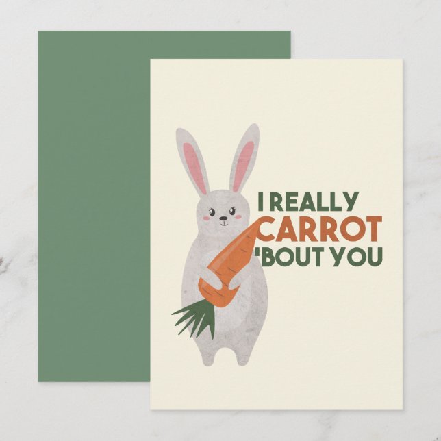 Cute Bunny Carrot Pun - I Really Carrot Bout You Note Card (Front/Back)