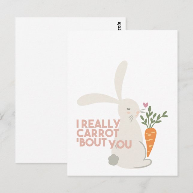 Cute Bunny Carrot Pun - I Really Carrot Bout You Postcard (Front/Back)