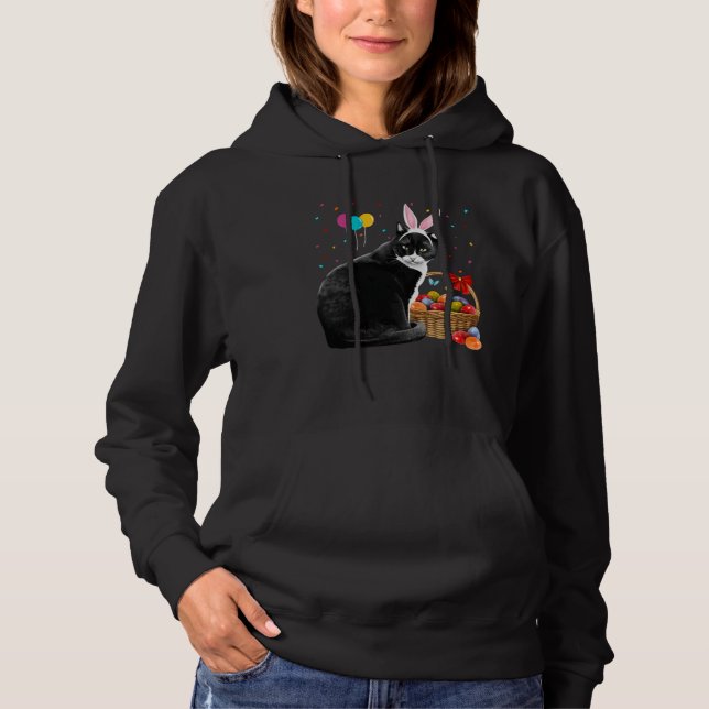 Cute Bunny Cat With Easter Egg Basket Happy Easter Hoodie (Front)