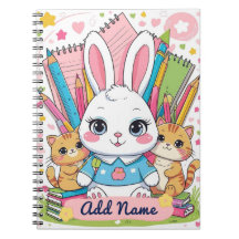 Cute Bunny & Cats Notebook – Editable Name