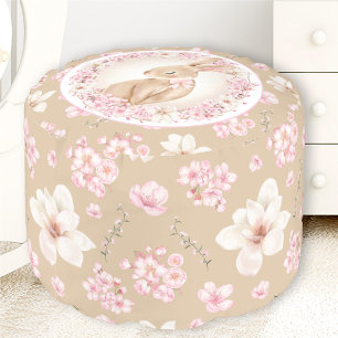 CUTE BUNNY & CHERRY BLOSSOM BEIGE NURSERY POUF