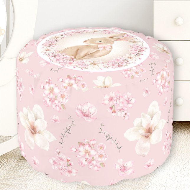 CUTE BUNNY & CHERRY BLOSSOM  PINK NURSERY POUF (CUTE BUNNY & CHERRY BLOSSOM PINK NURSERY POUF)