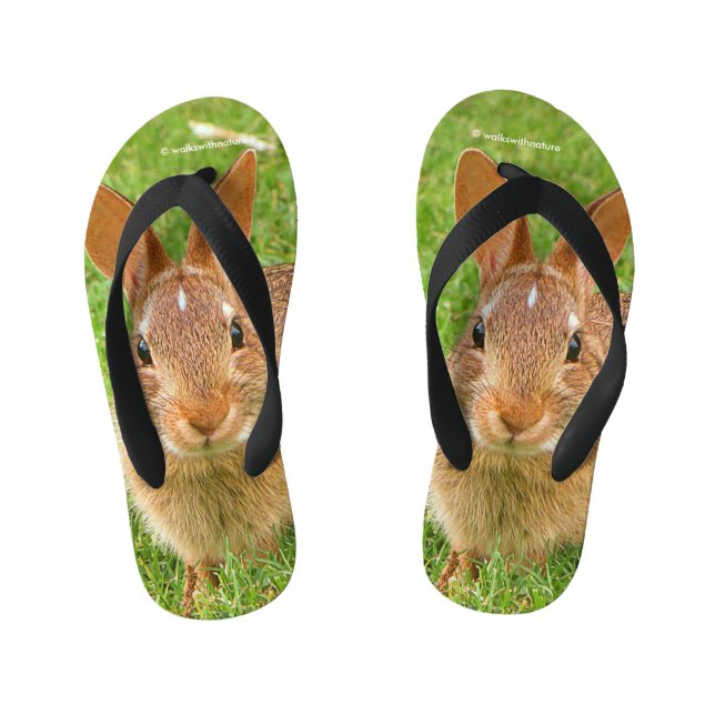 Cute Bunny Chewing Greens on the Golf Fairway Kid's Flip Flops (Footbed)