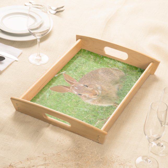 Cute Bunny Chewing Greens on the Golf Fairway Serving Tray (Front)