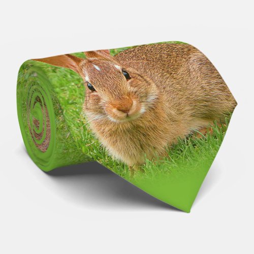 Cute Bunny Chewing Greens on the Golf Fairway Tie