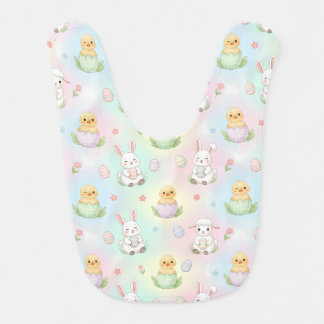 Cute Bunny Chick & Lamb Easter Pattern Baby Bib