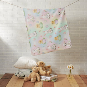 Cute Bunny Chick & Lamb Easter Pattern Baby Blanket
