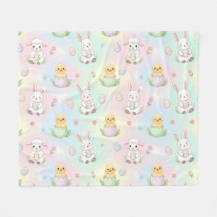 Cute Bunny Chick & Lamb Easter Pattern Fleece Blanket