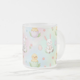 Cute Bunny Chick & Lamb Easter Pattern Frosted Glass Coffee Mug