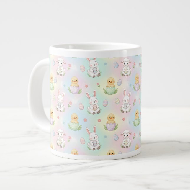 Cute Bunny Chick & Lamb Easter Pattern Giant Coffee Mug (Front Left)