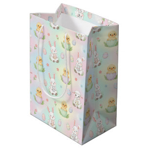 Cute Bunny Chick & Lamb Easter Pattern Kids  Medium Gift Bag