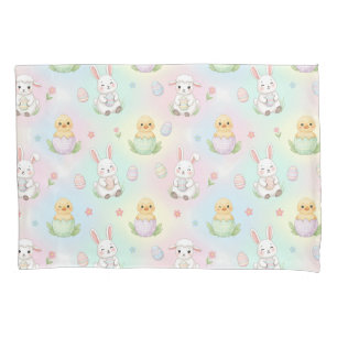 Cute Bunny Chick & Lamb Easter Pattern Pillow Case