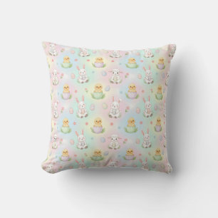 Cute Bunny Chick & Lamb Easter Pattern Throw Pillow
