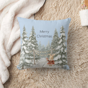 Cute Bunny Christmas Bunny Santa Coat Throw Pillow