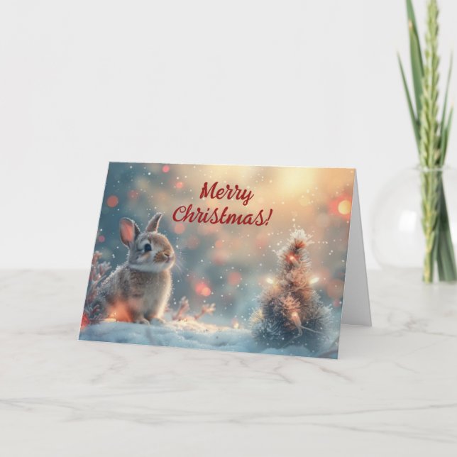 Cute Bunny Christmas Cards in Snow Greeting Card (Front)
