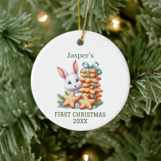 Cute Bunny Christmas Ceramic Ornament (Tree)