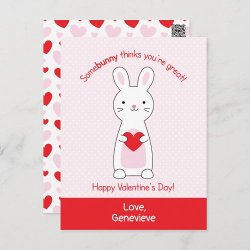 Cute Bunny Class Valentines Holiday Postcard
