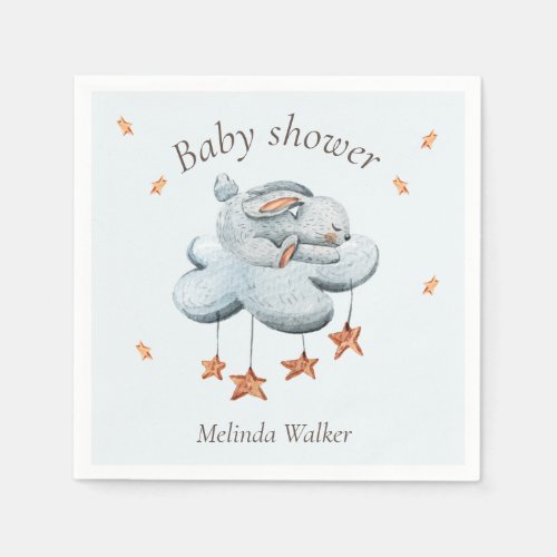 Cute Bunny Clouds and Stars Baby Shower Napkins