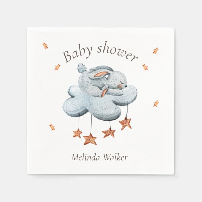 Cute Bunny Clouds and Stars Baby Shower Napkins (Front)