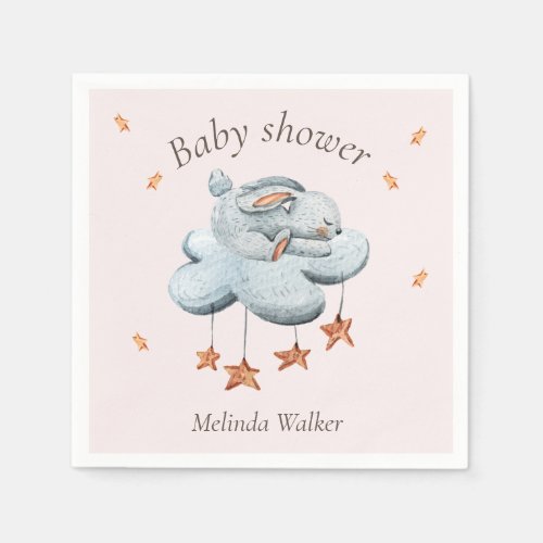 Cute Bunny Clouds and Stars Baby Shower Napkins