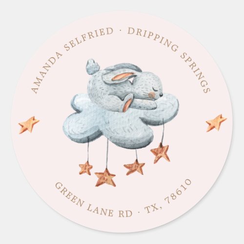 Cute Bunny Clouds Stars Baby Shower Classic Round Sticker